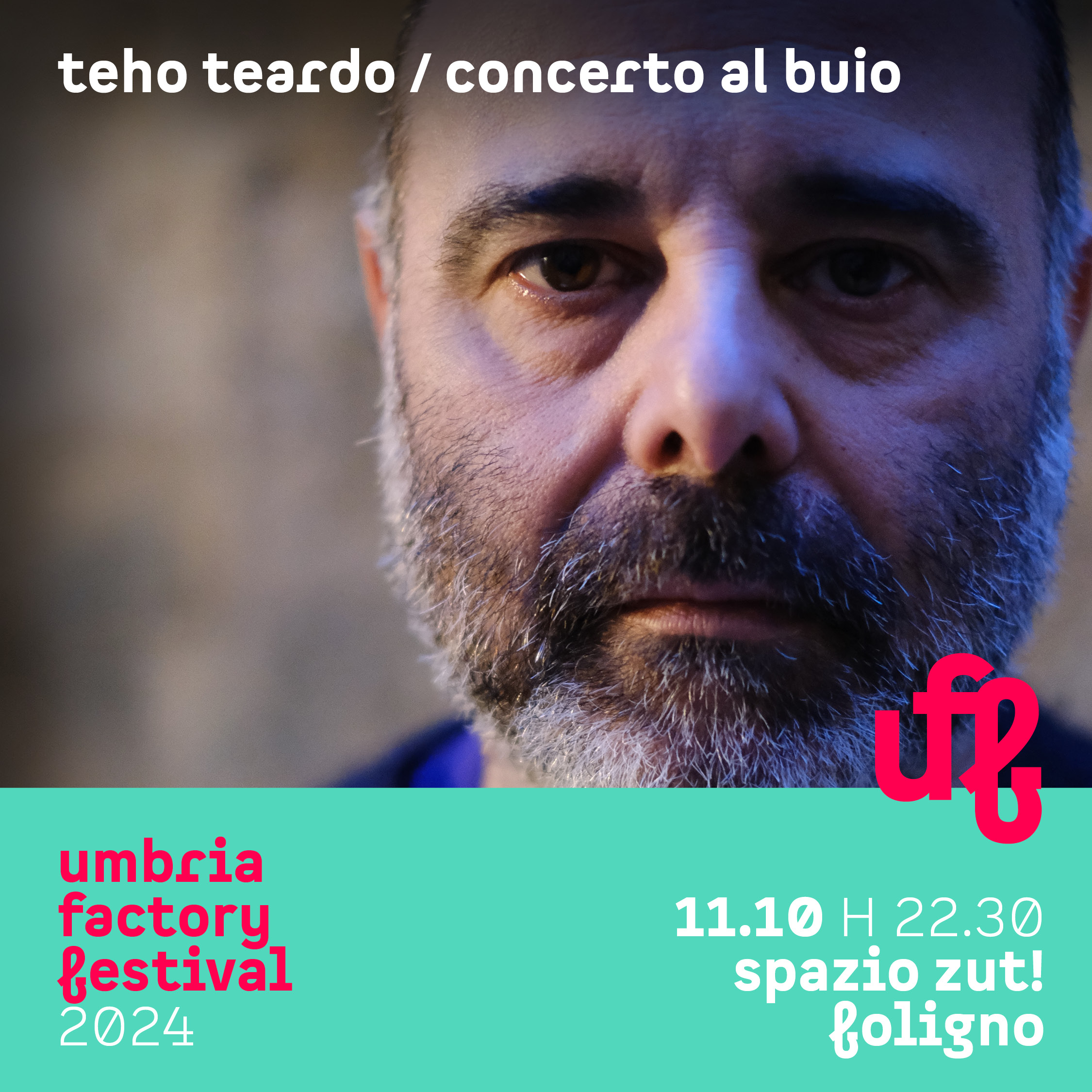 primo piano del volto di Teho Teardo con barba